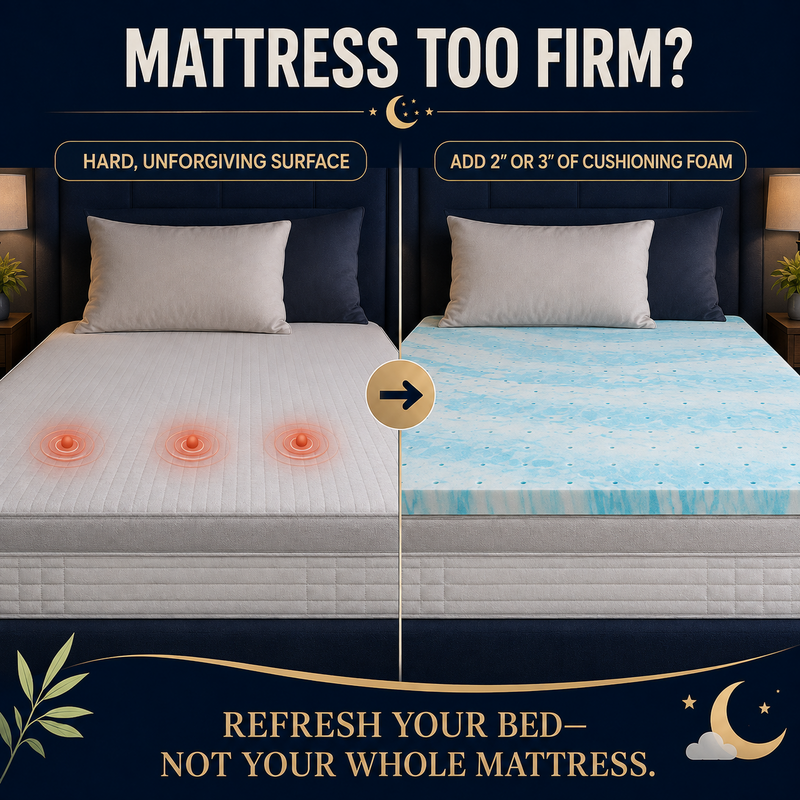 Mattress comfort comparison with cooling gel foam topper alternate view