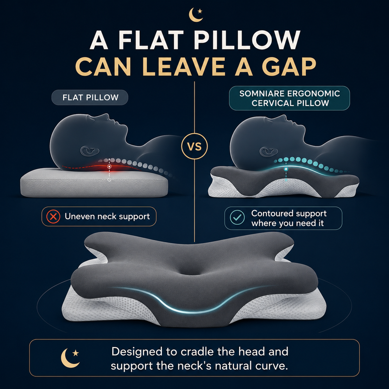 Flat pillow support gap versus contoured cervical support alternate view